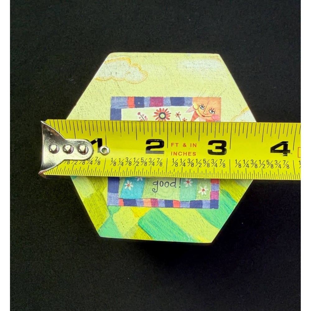 Natural Life is Good Wood Trinket Box Hexagon Yellow Floral Whimsical Decor - Picture 10 of 13